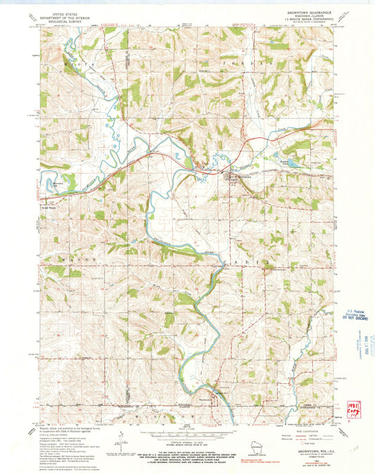 Classic USGS Browntown Wisconsin 7.5'x7.5' Topo Map Image