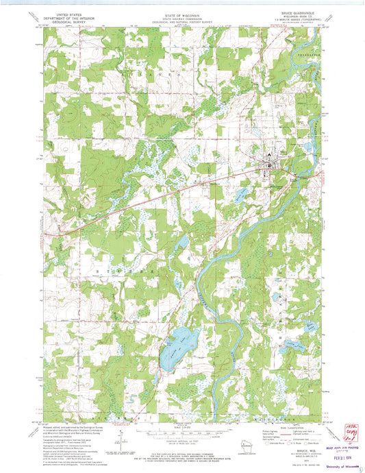 Classic USGS Bruce Wisconsin 7.5'x7.5' Topo Map Image