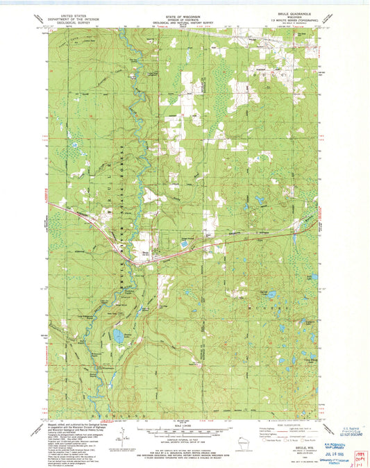 Classic USGS Brule Wisconsin 7.5'x7.5' Topo Map Image