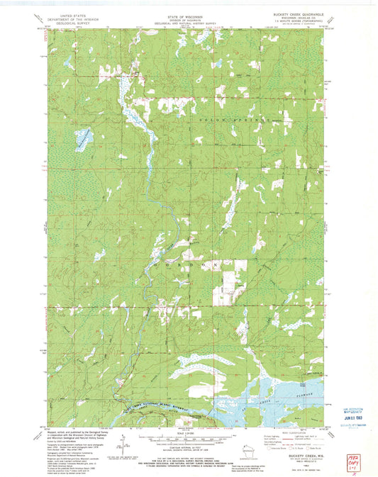 Classic USGS Buckety Creek Wisconsin 7.5'x7.5' Topo Map Image