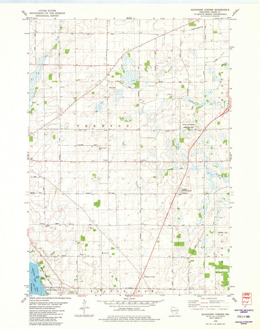 Classic USGS Buckhorn Corner Wisconsin 7.5'x7.5' Topo Map Image