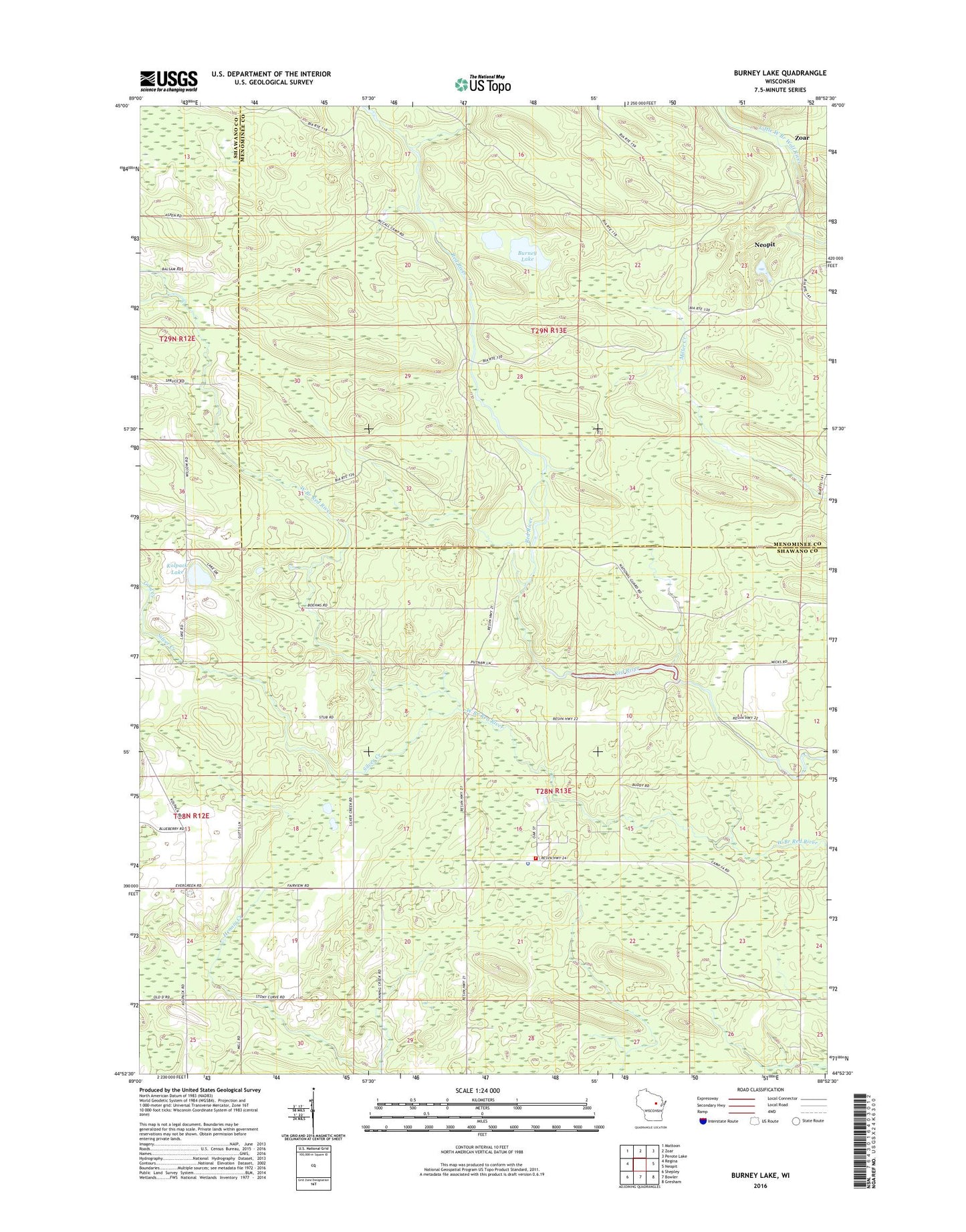 Burney Lake Wisconsin US Topo Map Image