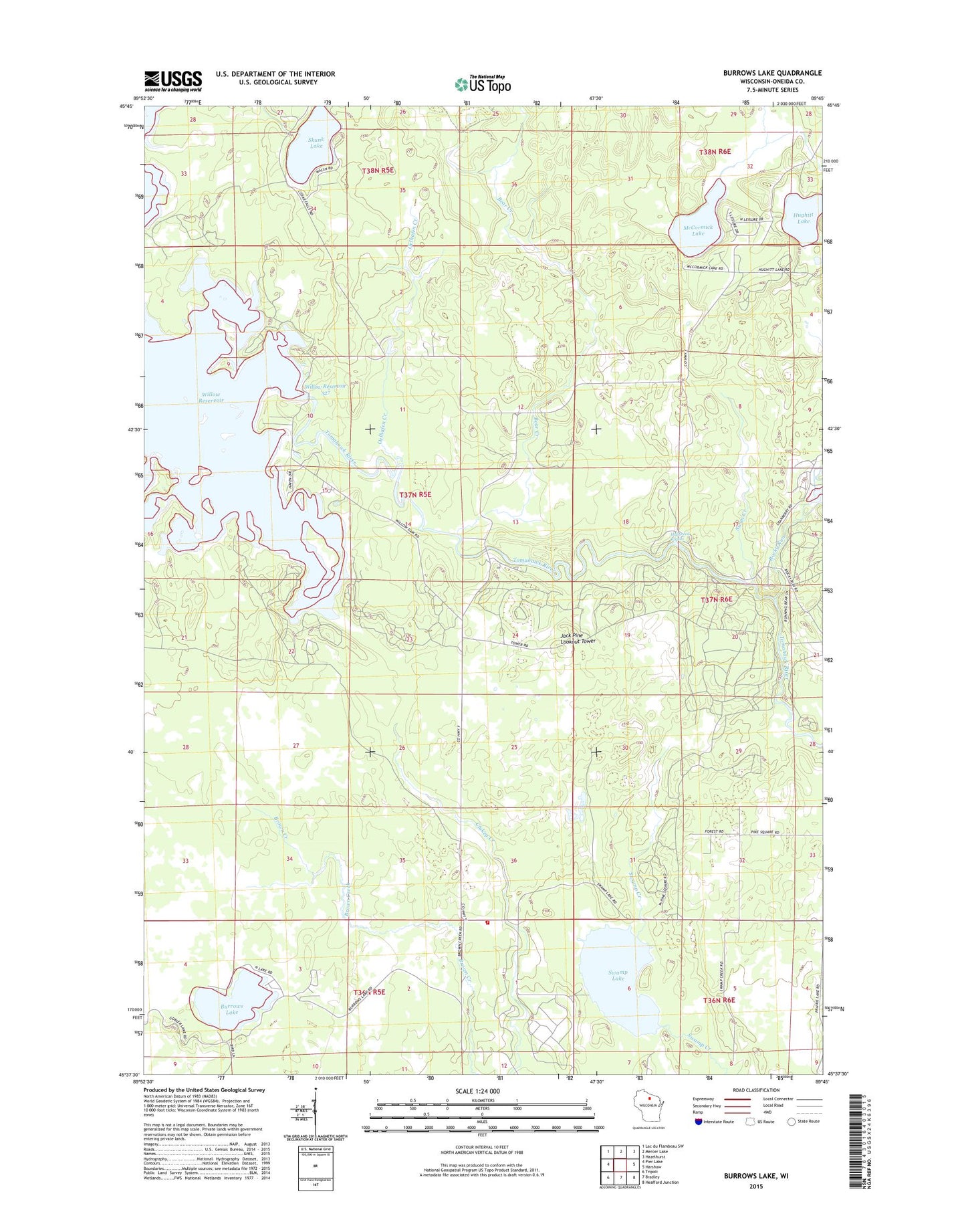 Burrows Lake Wisconsin US Topo Map Image