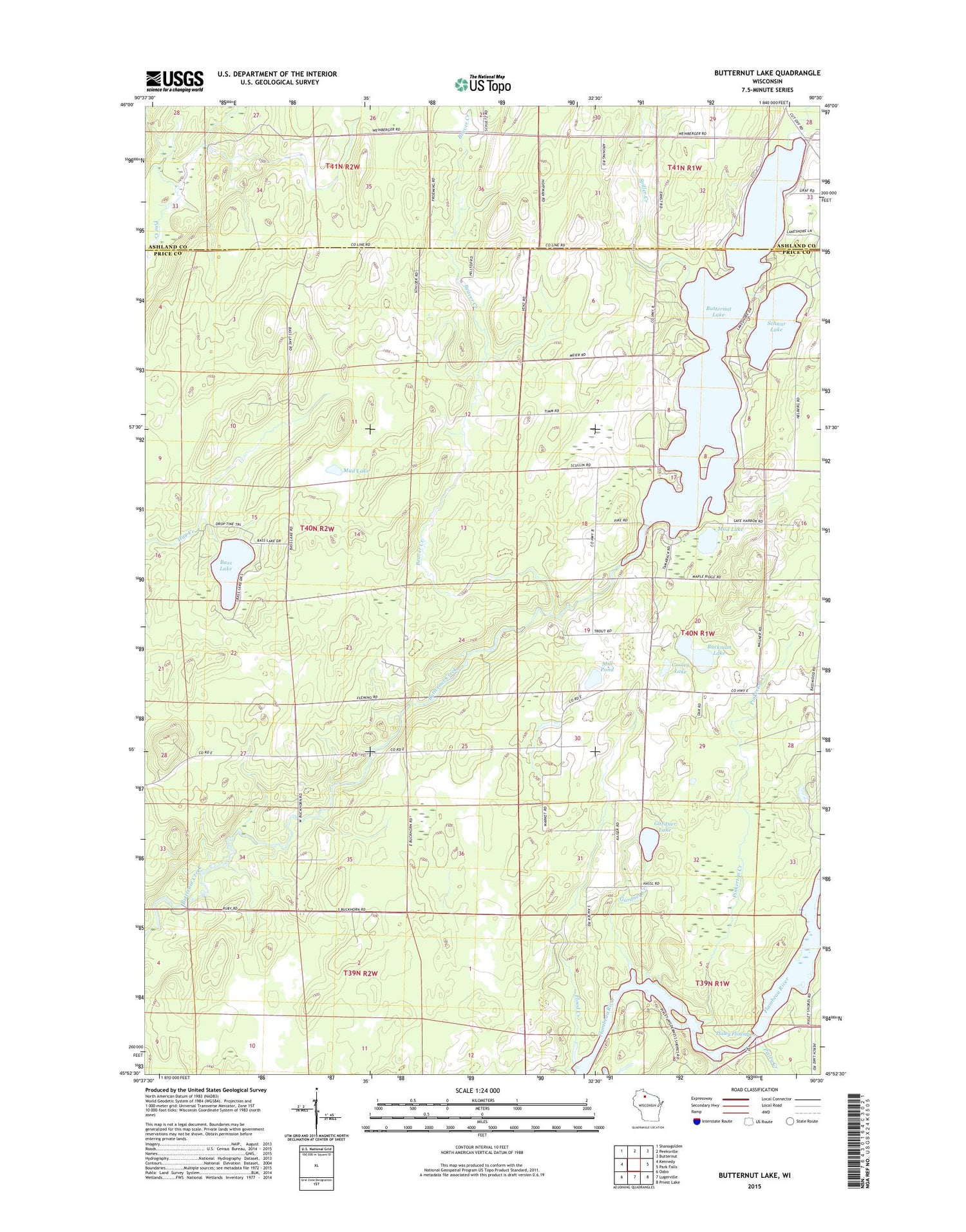 Butternut Lake Wisconsin US Topo Map Image