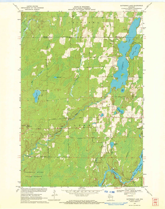 Classic USGS Butternut Lake Wisconsin 7.5'x7.5' Topo Map Image