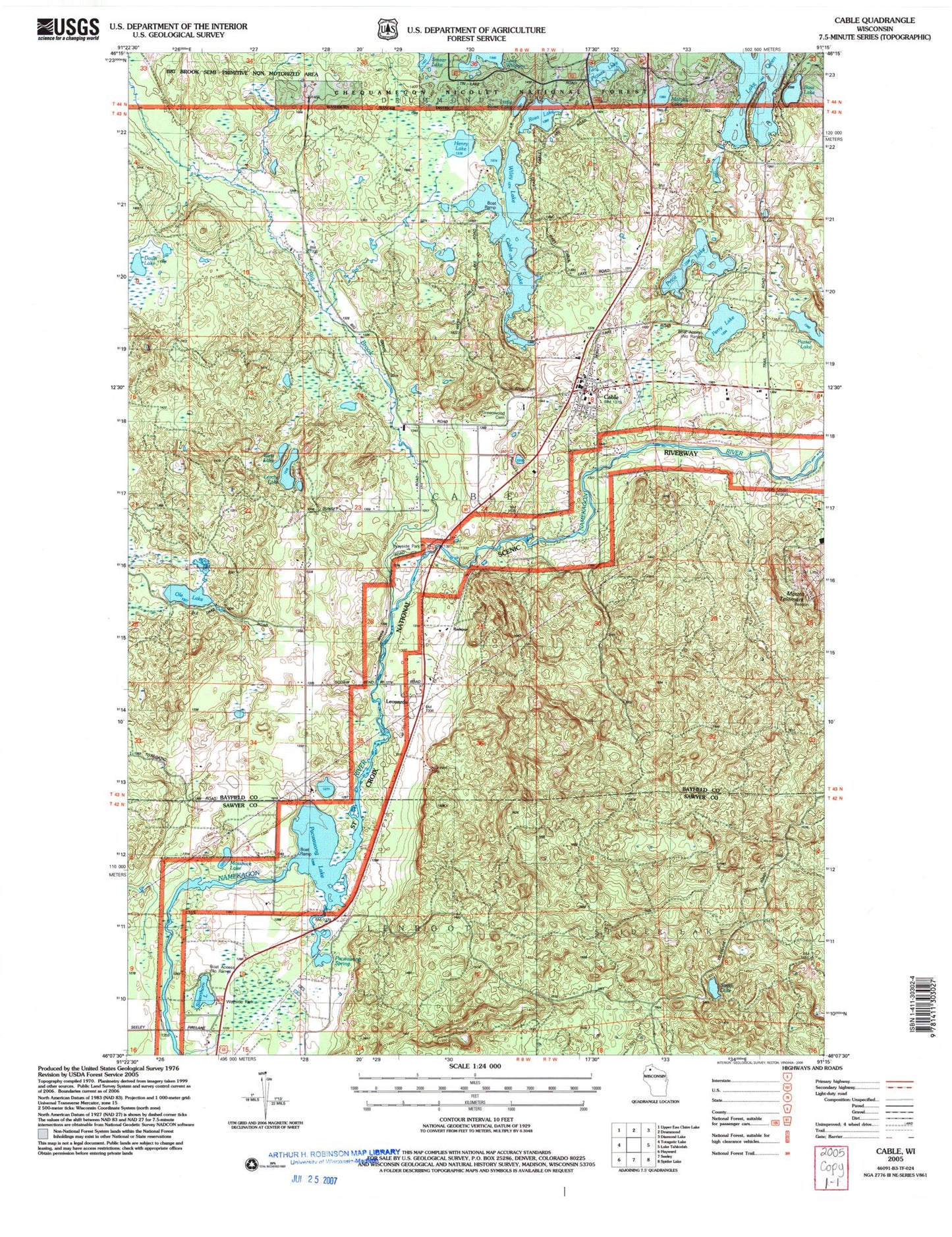 Classic USGS Cable Wisconsin 7.5'x7.5' Topo Map Image
