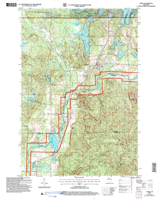 Classic USGS Cable Wisconsin 7.5'x7.5' Topo Map Image