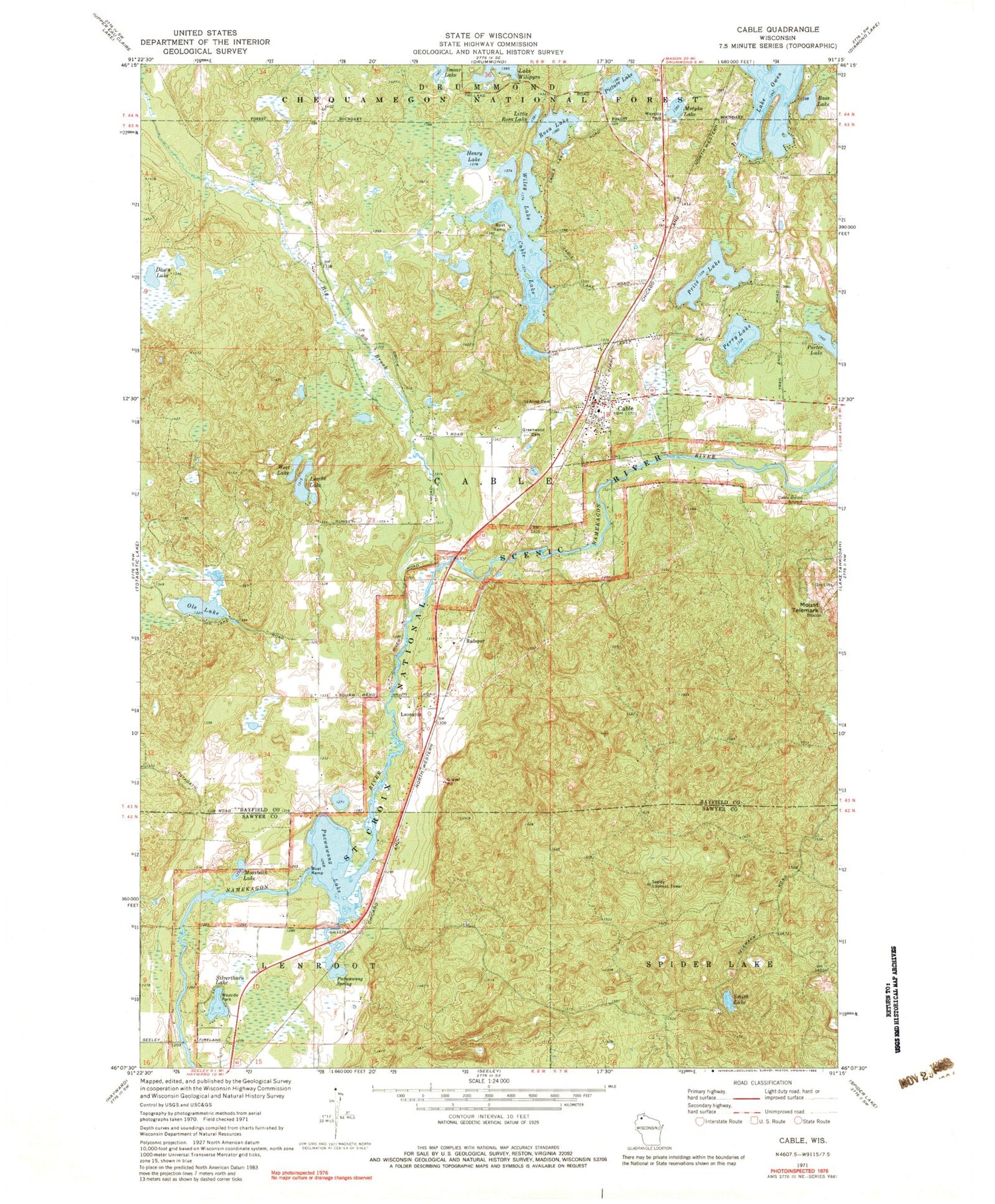 Classic USGS Cable Wisconsin 7.5'x7.5' Topo Map Image