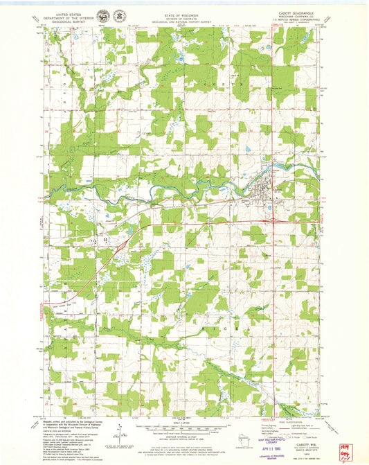 Classic USGS Cadott Wisconsin 7.5'x7.5' Topo Map Image