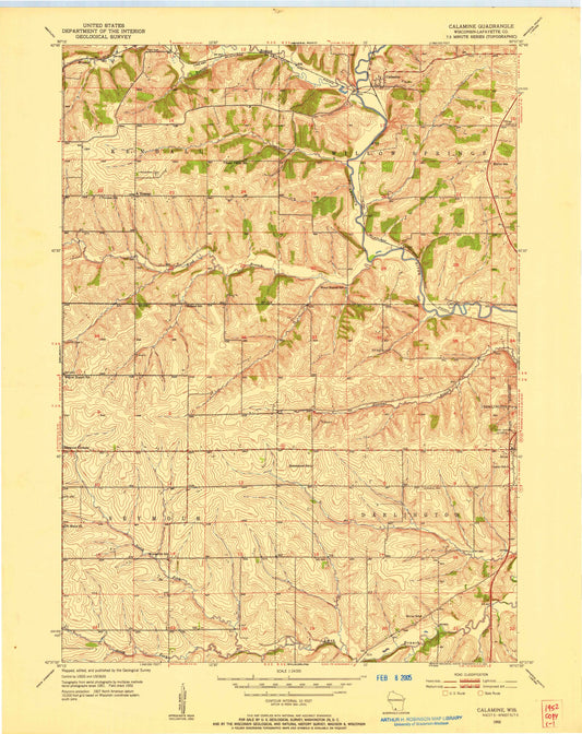 Classic USGS Calamine Wisconsin 7.5'x7.5' Topo Map Image