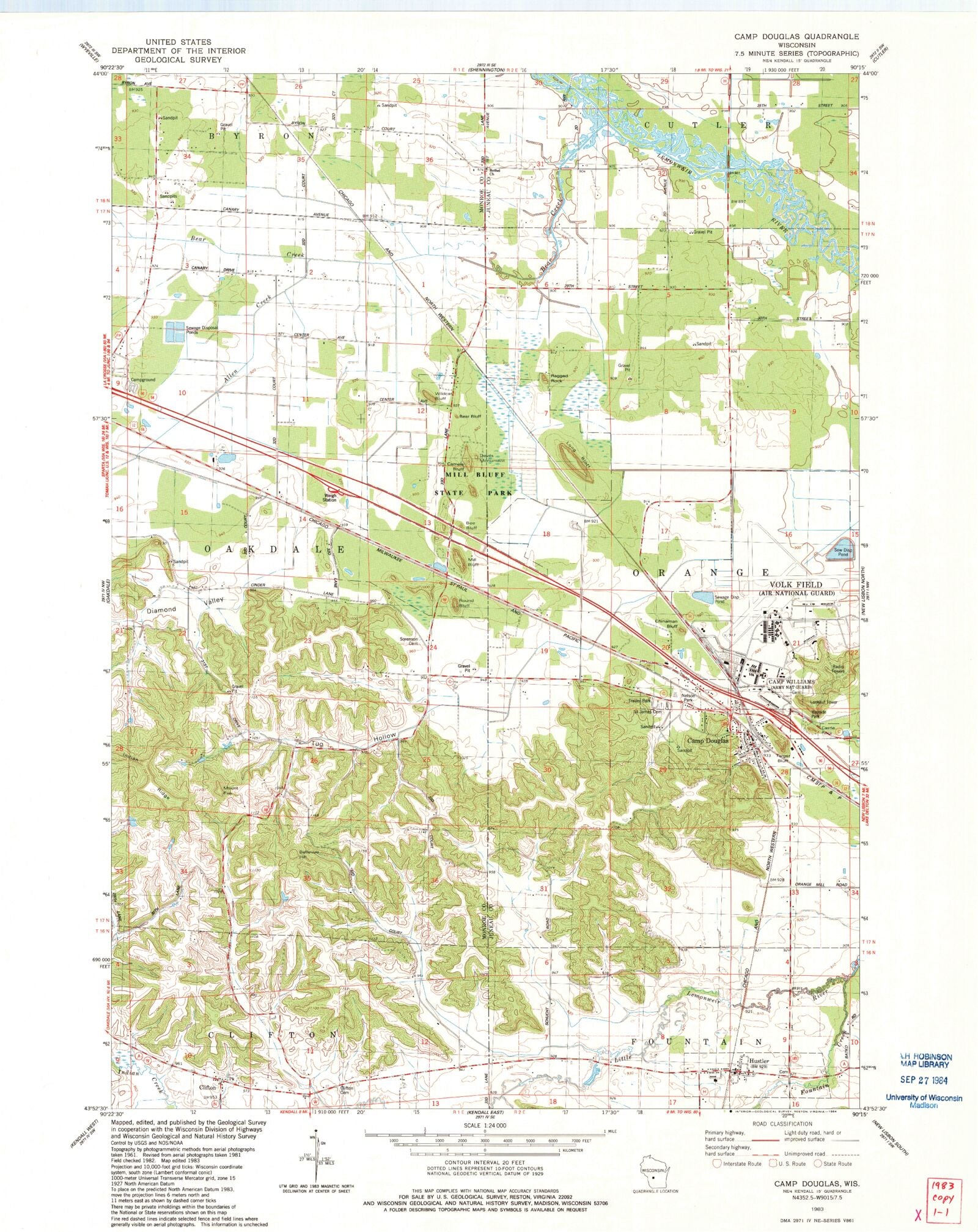 Classic USGS Camp Douglas Wisconsin 7.5'x7.5' Topo Map MyTopo Map Store