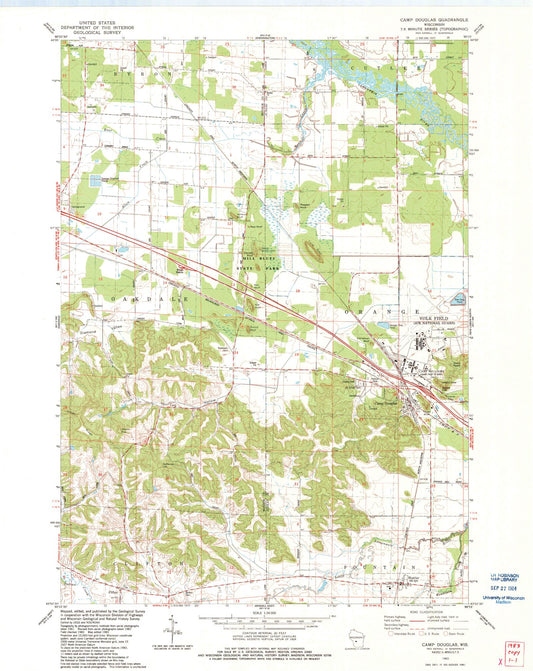 Classic USGS Camp Douglas Wisconsin 7.5'x7.5' Topo Map Image
