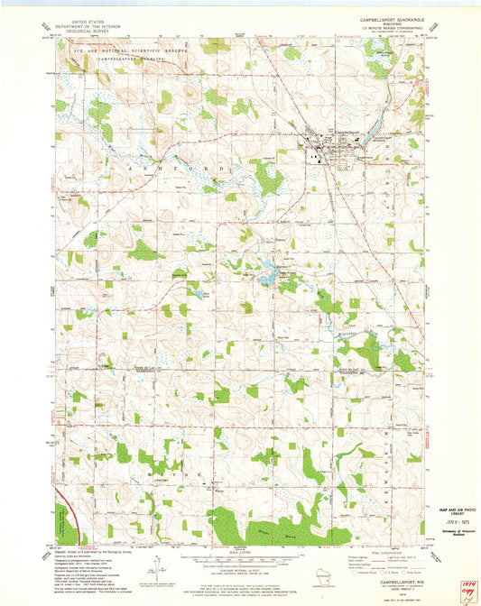 Classic USGS Campbellsport Wisconsin 7.5'x7.5' Topo Map Image