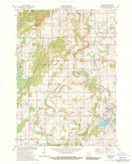 Classic USGS Cascade Wisconsin 7.5'x7.5' Topo Map Image