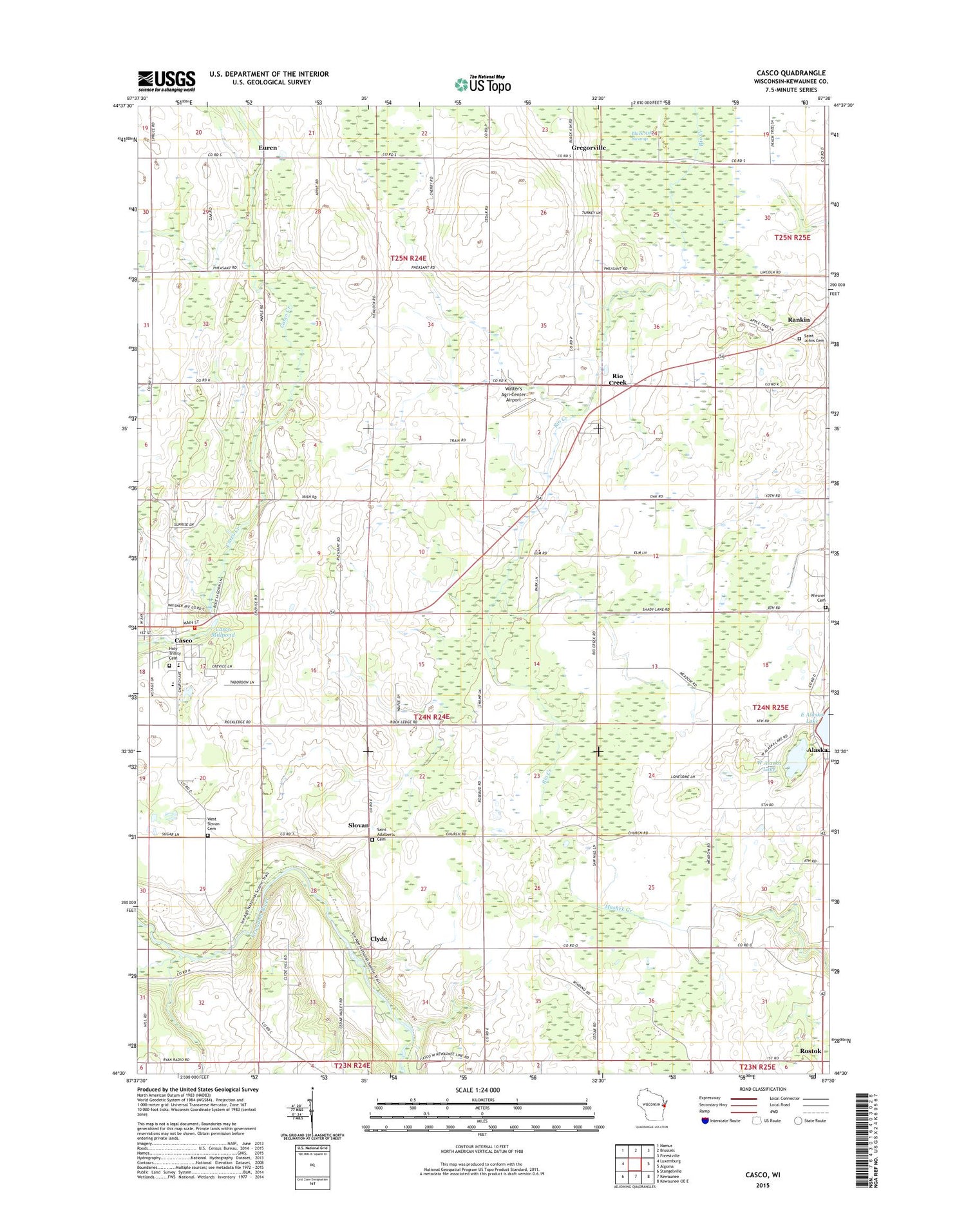 Casco Wisconsin US Topo Map Image