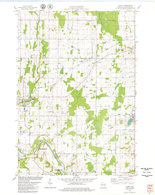 Classic USGS Casco Wisconsin 7.5'x7.5' Topo Map Image