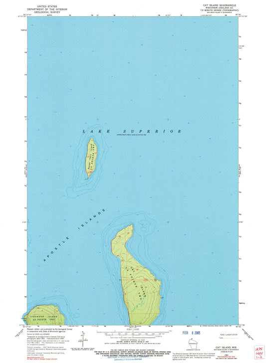 Classic USGS Cat Island Wisconsin 7.5'x7.5' Topo Map Image