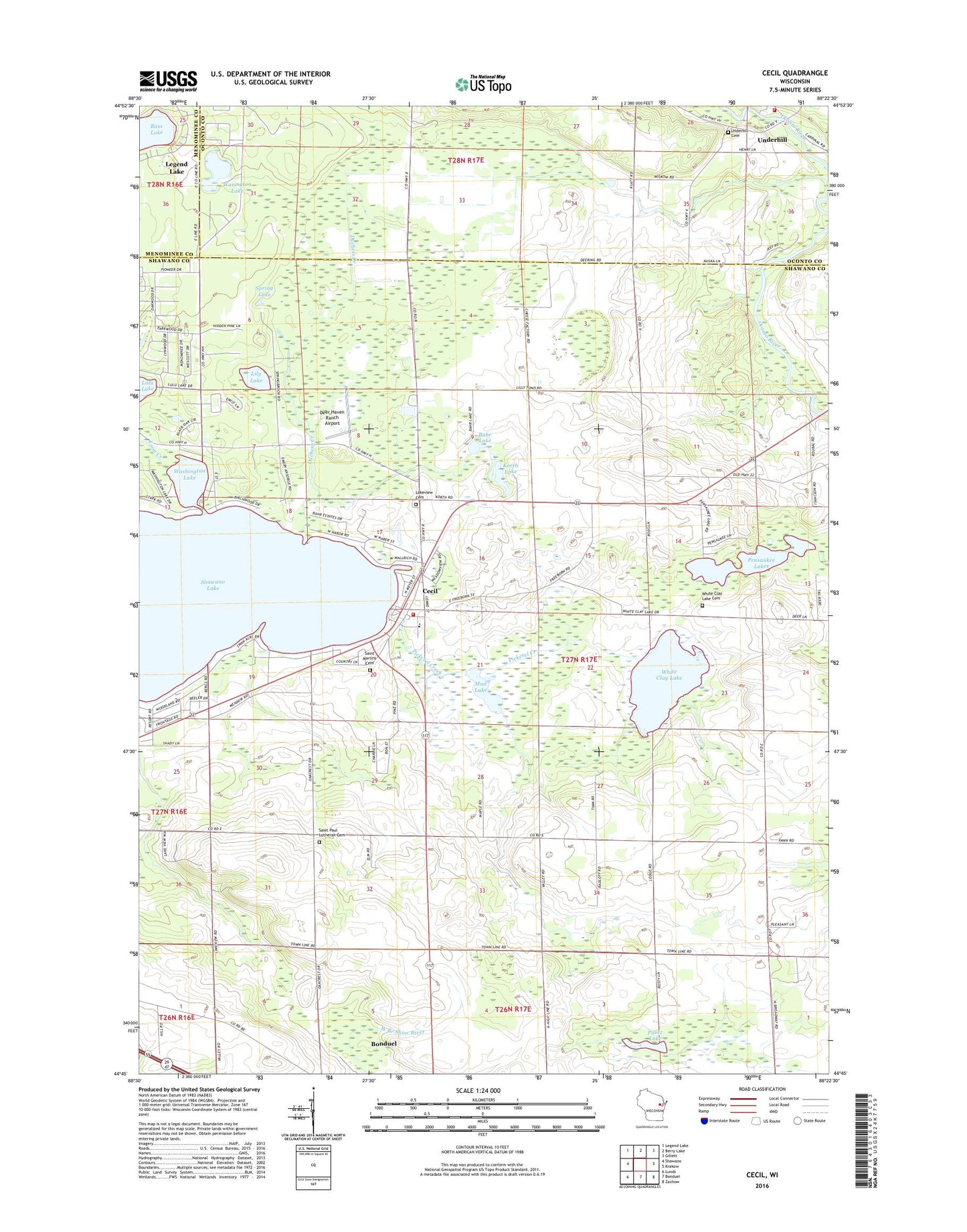 Cecil Wisconsin US Topo Map Image