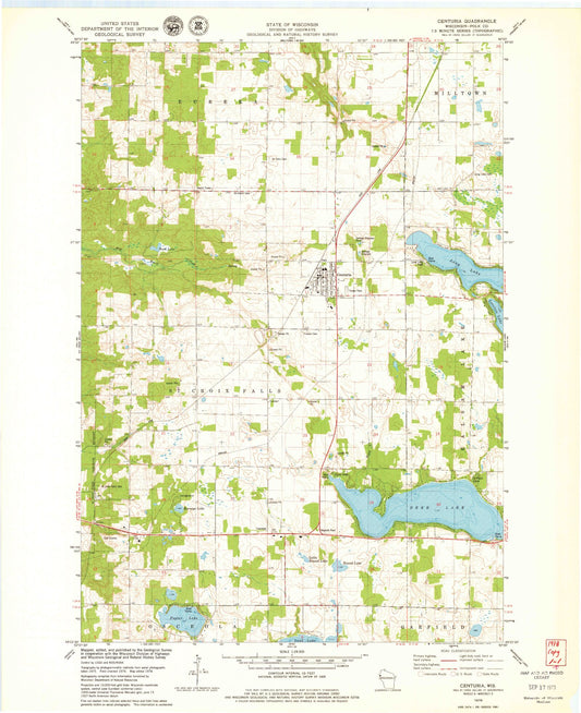 Classic USGS Centuria Wisconsin 7.5'x7.5' Topo Map Image