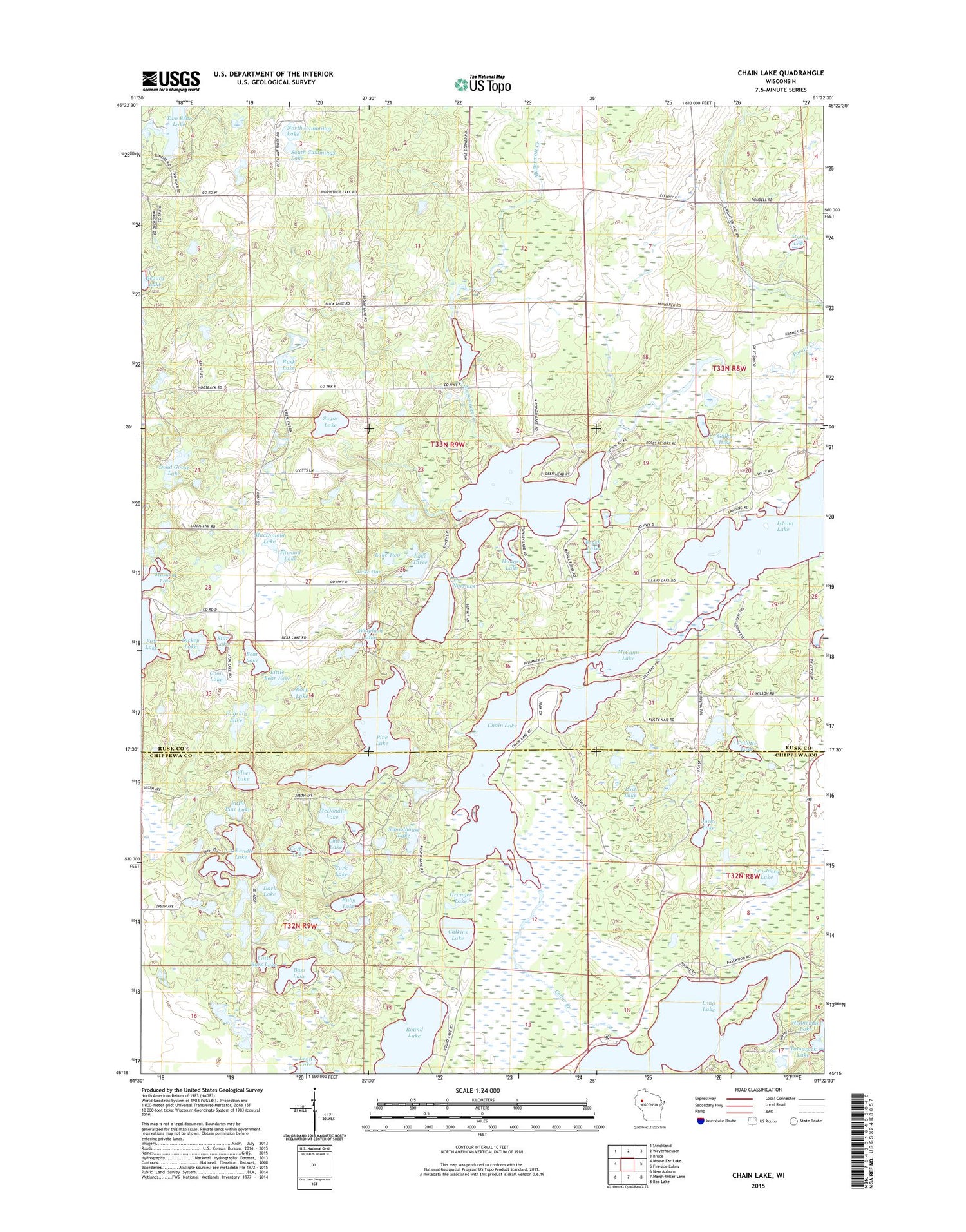 Chain Lake Wisconsin US Topo Map Image