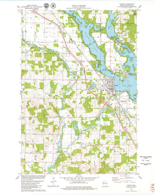 Classic USGS Chetek Wisconsin 7.5'x7.5' Topo Map Image