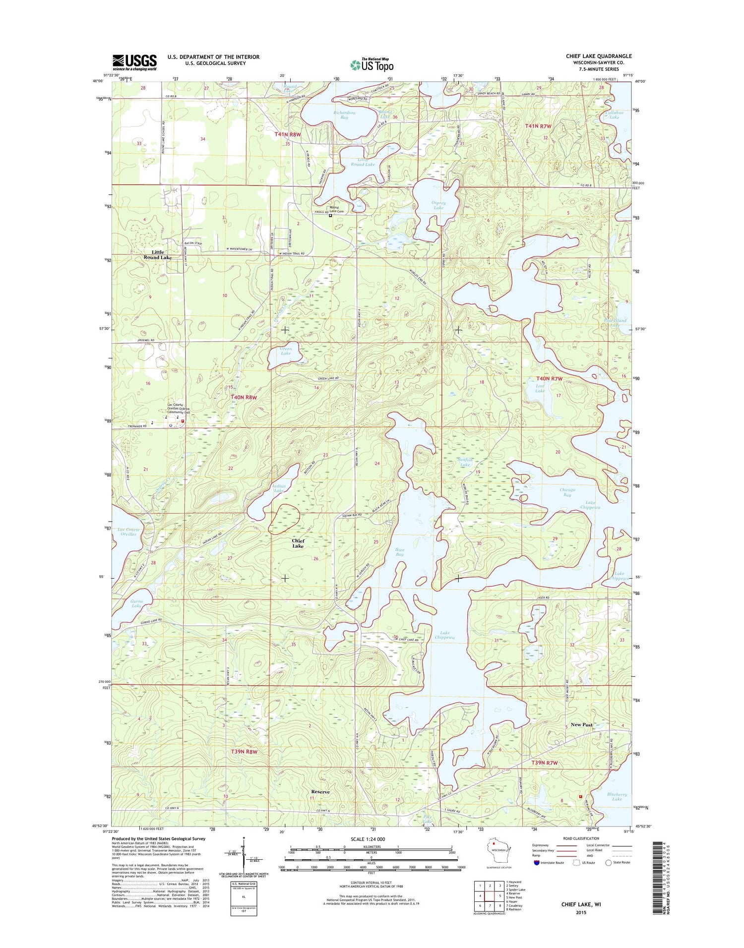 Chief Lake Wisconsin US Topo Map Image
