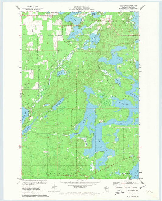 Classic USGS Chief Lake Wisconsin 7.5'x7.5' Topo Map Image
