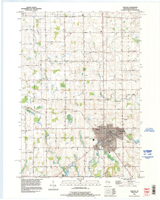 Classic USGS Chilton Wisconsin 7.5'x7.5' Topo Map Image