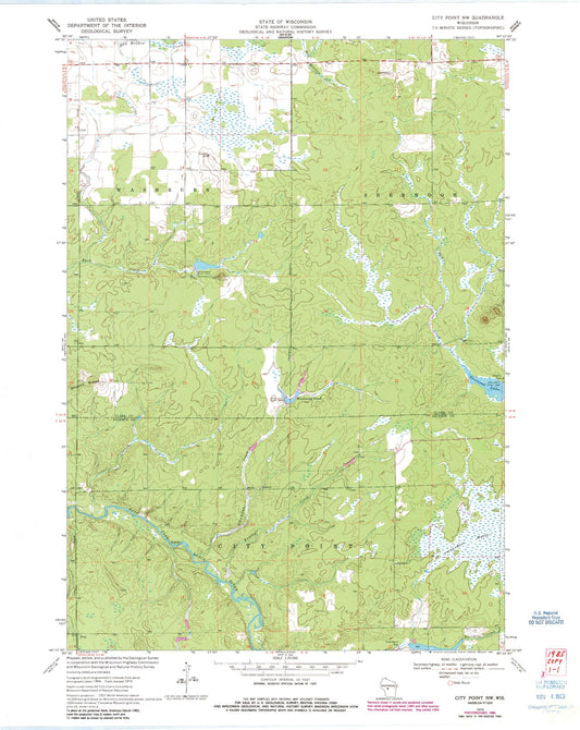 Classic USGS City Point NW Wisconsin 7.5'x7.5' Topo Map Image