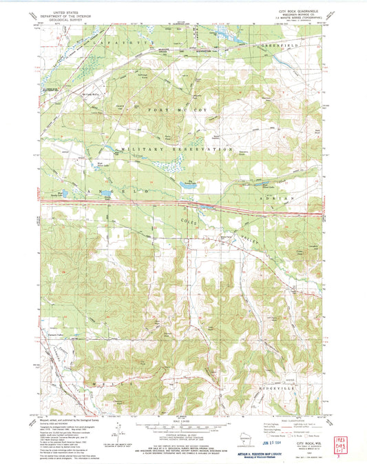 Classic USGS City Rock Wisconsin 7.5'x7.5' Topo Map Image