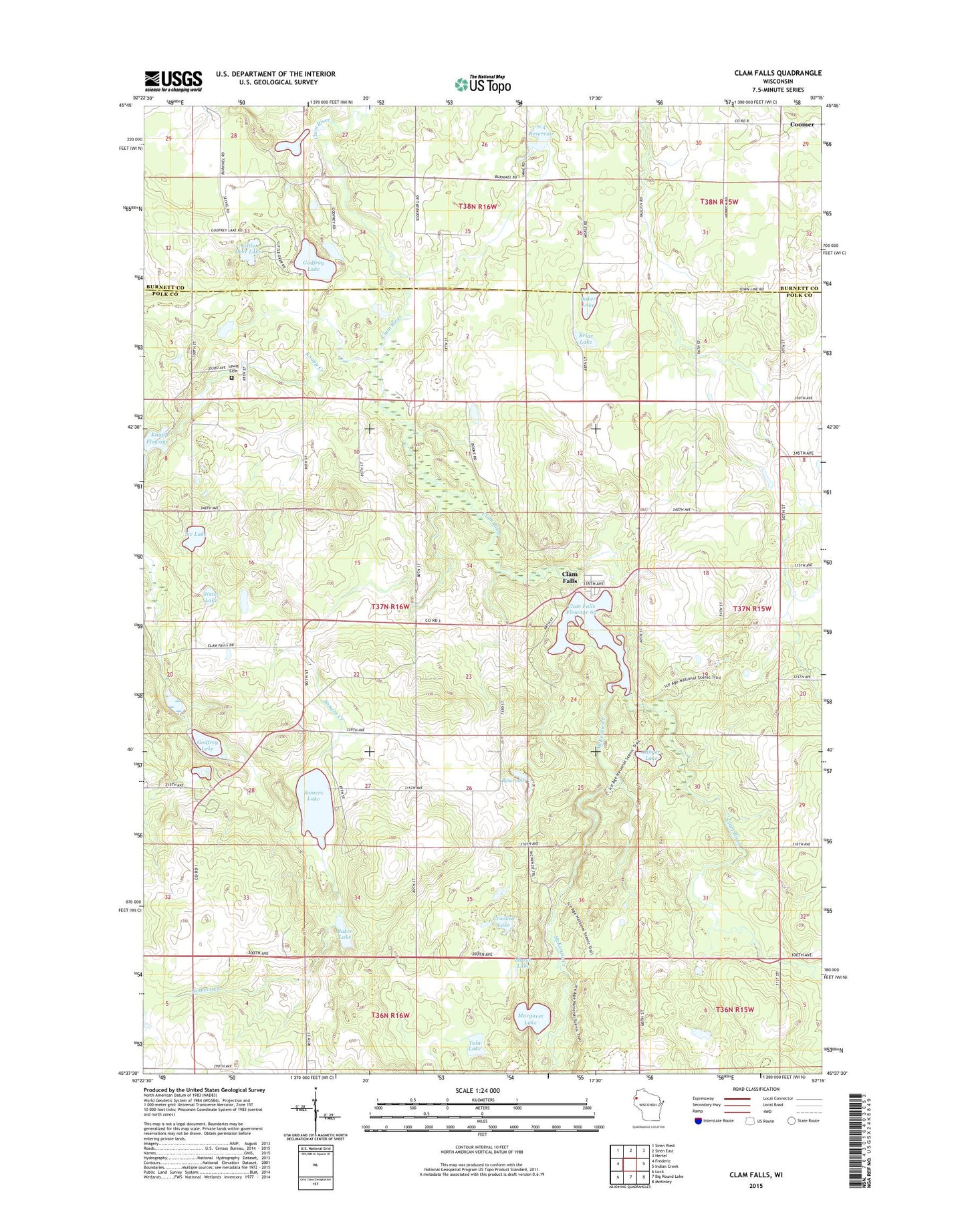 Clam Falls Wisconsin US Topo Map Image