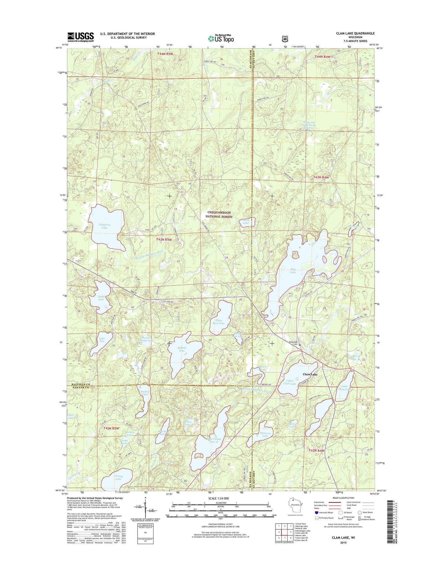 Clam Lake Wisconsin US Topo Map Image