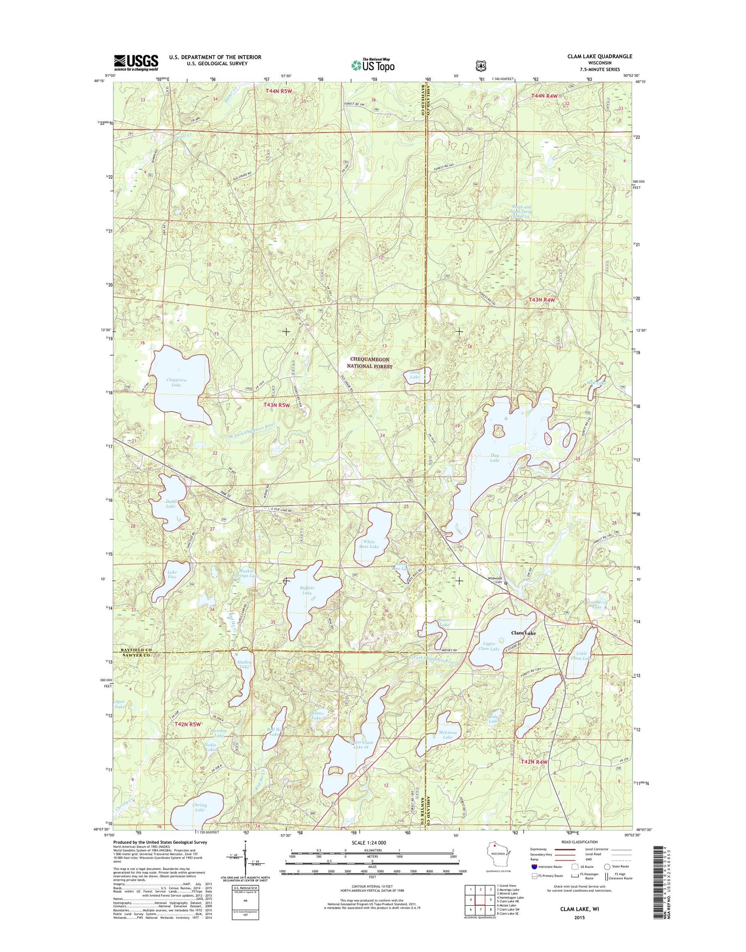 Clam Lake Wisconsin US Topo Map Image