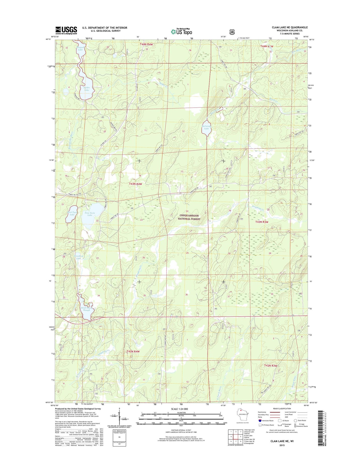 Clam Lake NE Wisconsin US Topo Map Image