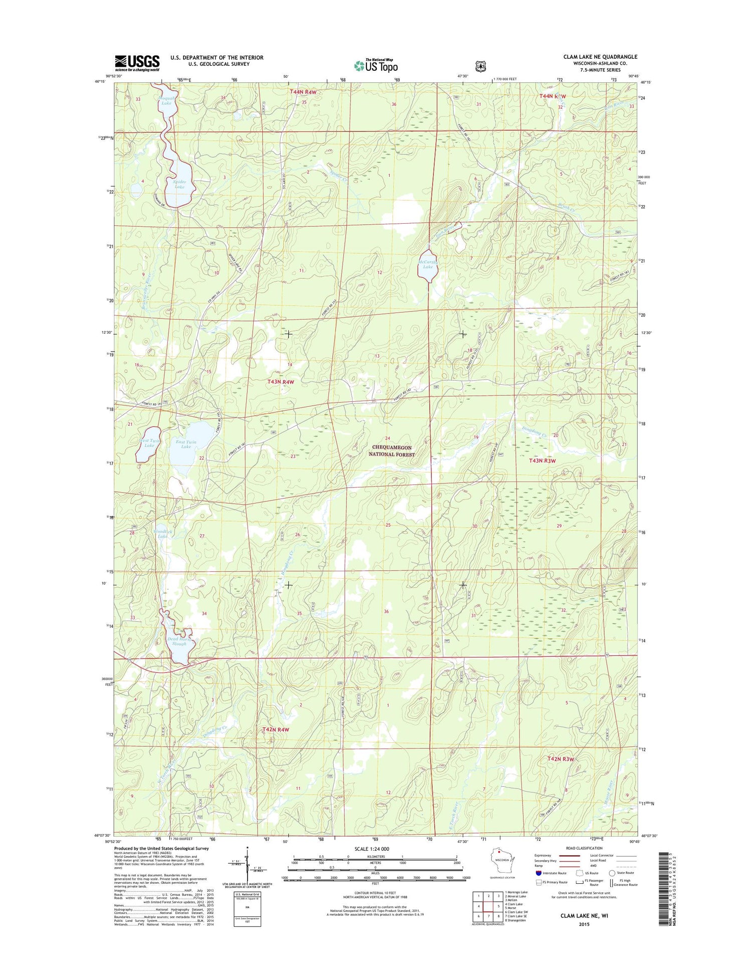 Clam Lake NE Wisconsin US Topo Map Image