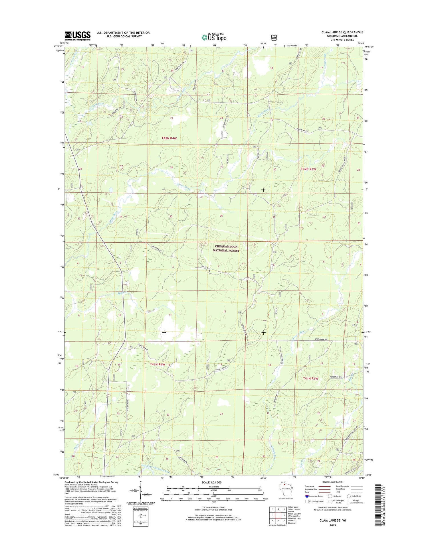 Clam Lake SE Wisconsin US Topo Map Image