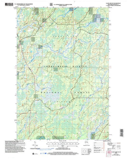 Classic USGS Clam Lake SE Wisconsin 7.5'x7.5' Topo Map Image