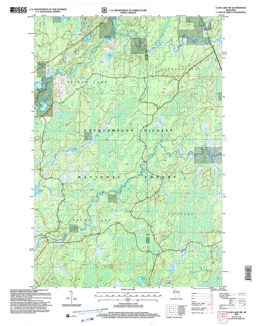 Classic USGS Clam Lake SW Wisconsin 7.5'x7.5' Topo Map Image