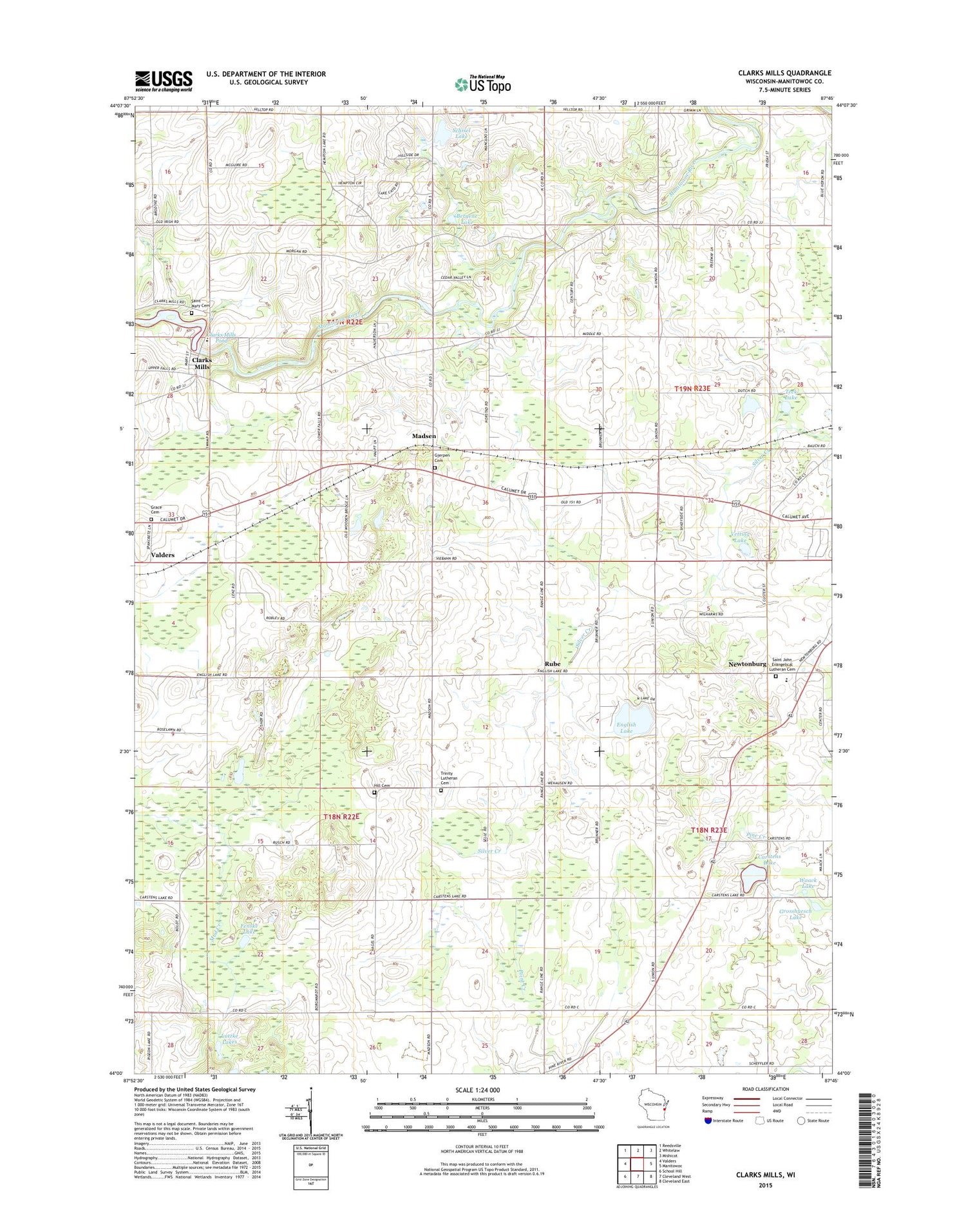 Clarks Mills Wisconsin US Topo Map Image