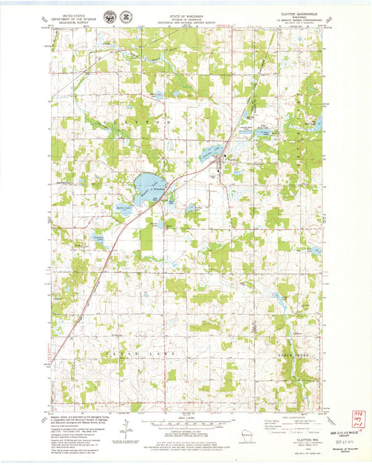 Classic USGS Clayton Wisconsin 7.5'x7.5' Topo Map Image