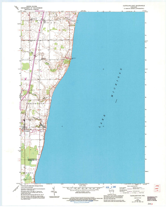 Classic USGS Cleveland East Wisconsin 7.5'x7.5' Topo Map Image