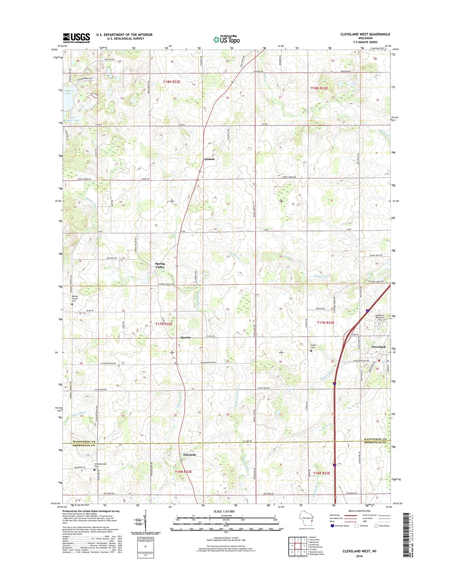 Cleveland West Wisconsin US Topo Map Image