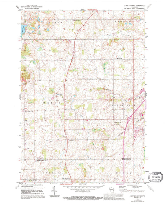 Classic USGS Cleveland West Wisconsin 7.5'x7.5' Topo Map Image
