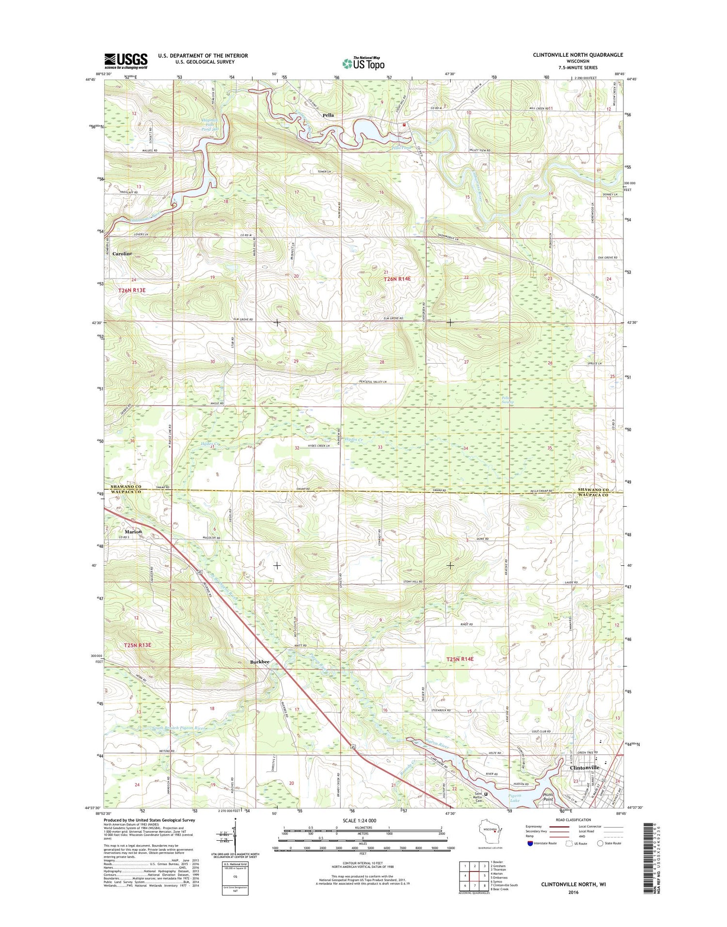 Clintonville North Wisconsin US Topo Map Image