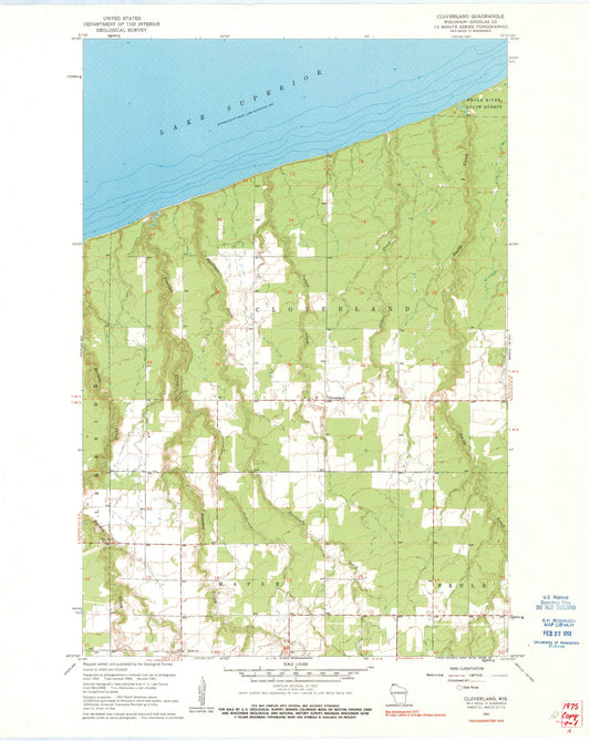 Classic USGS Cloverland Wisconsin 7.5'x7.5' Topo Map Image