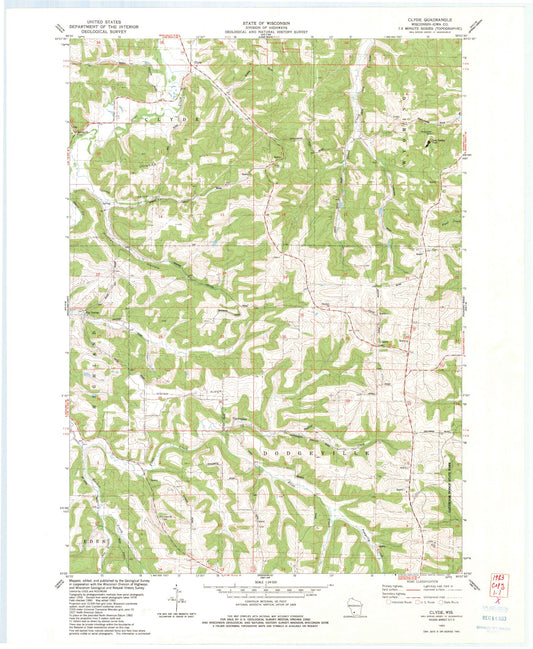 Classic USGS Clyde Wisconsin 7.5'x7.5' Topo Map Image