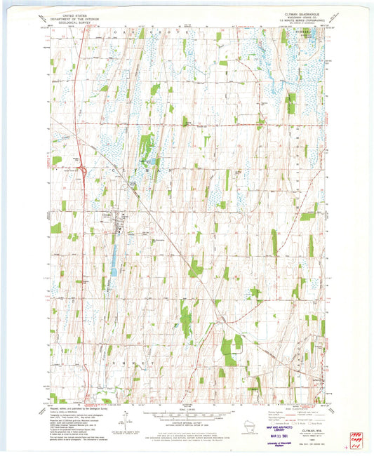 Classic USGS Clyman Wisconsin 7.5'x7.5' Topo Map Image