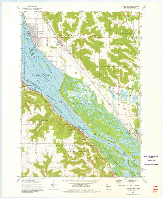 Classic USGS Cochrane Wisconsin 7.5'x7.5' Topo Map Image