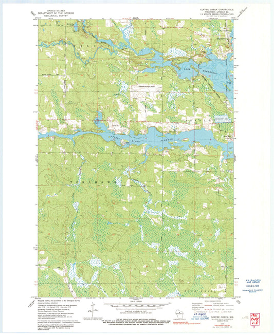 Classic USGS Coffee Creek Wisconsin 7.5'x7.5' Topo Map Image