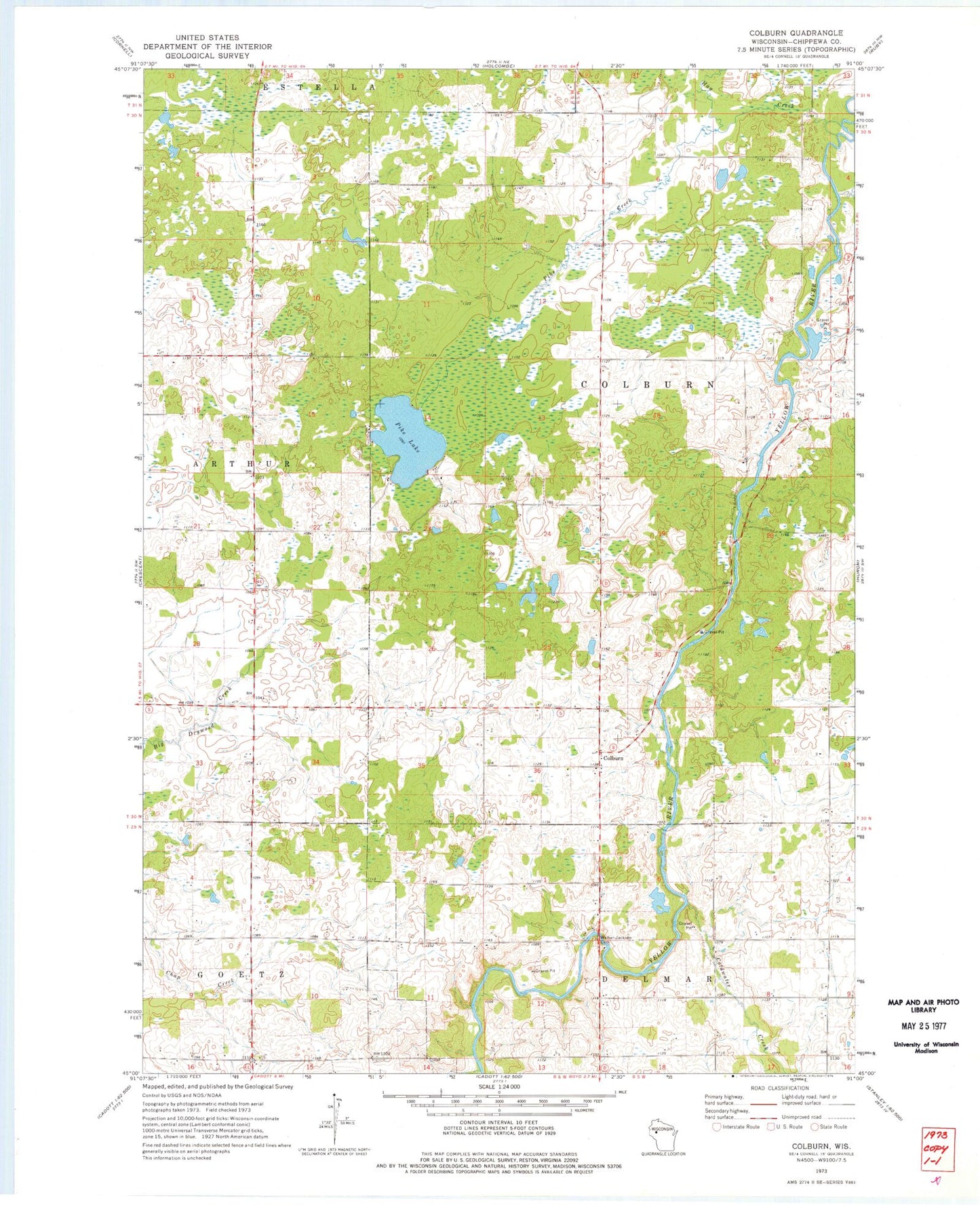 Classic USGS Colburn Wisconsin 7.5'x7.5' Topo Map Image